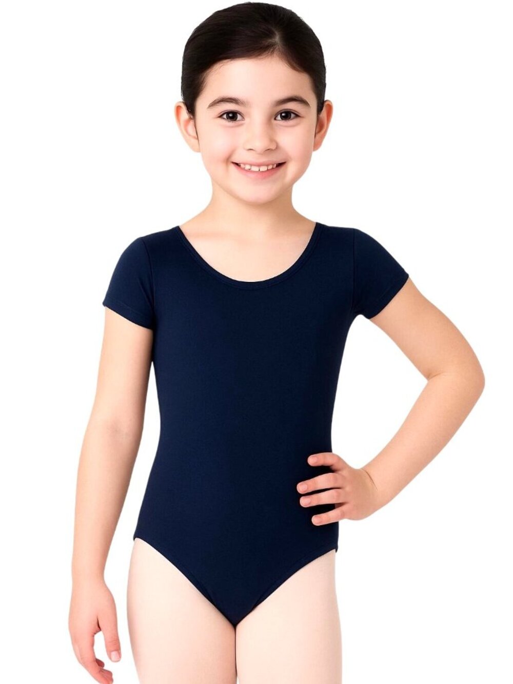 Danskin Childs Leotard Navy Blue Short Sleeve Scoop Neck Intermediate Dance